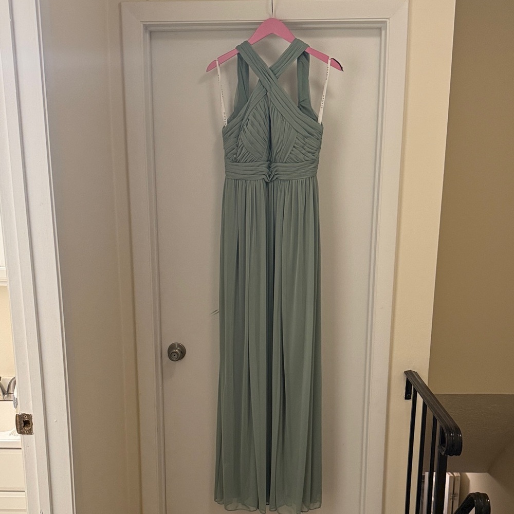 Azazie Sage Green Crisscross Maxi Dress